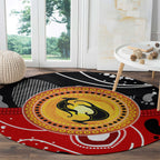 Aboriginal Flag Style Dot Art And Abstract Kangaroo Round Carpet