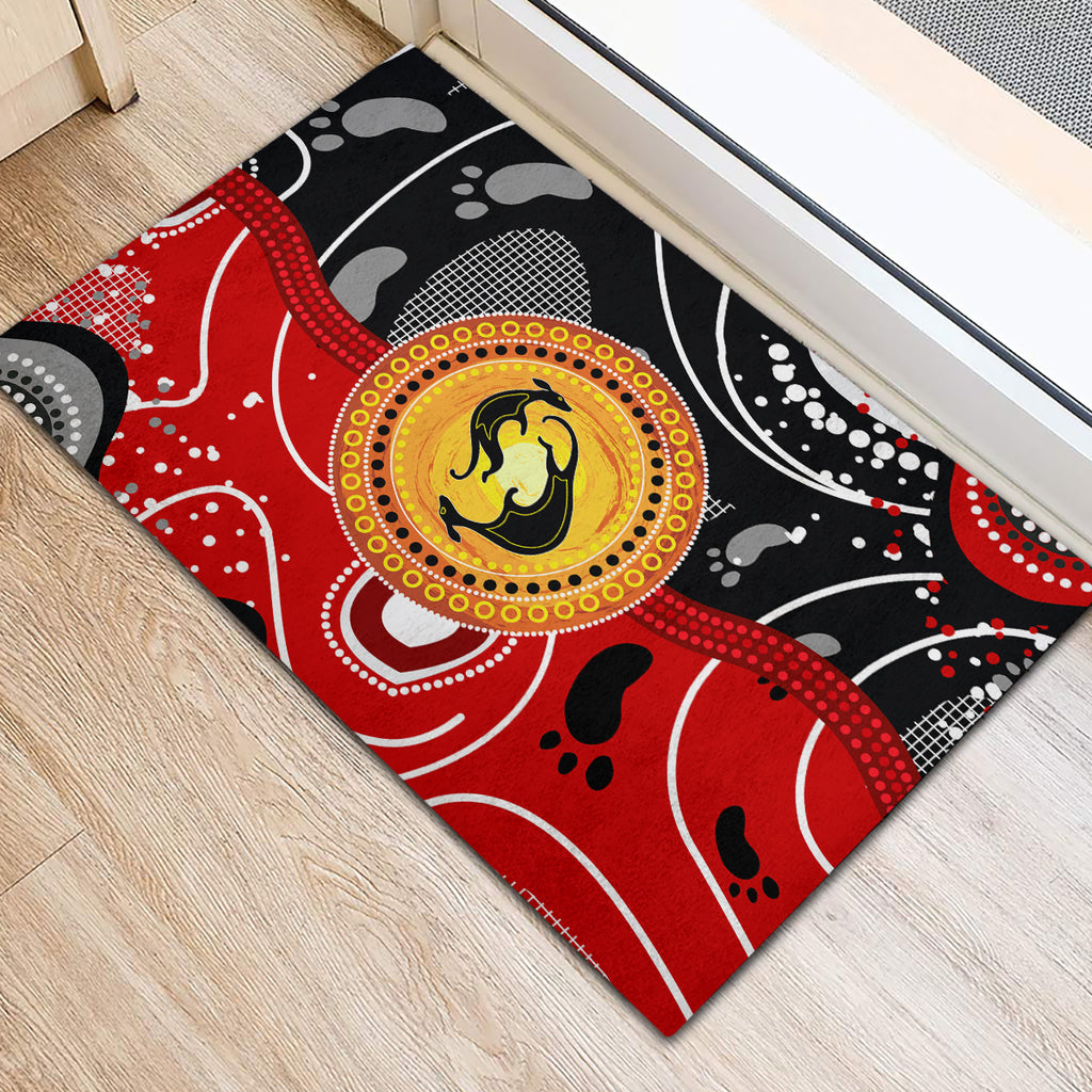 Aboriginal Flag Style Dot Art And Abstract Kangaroo Rubber Doormat