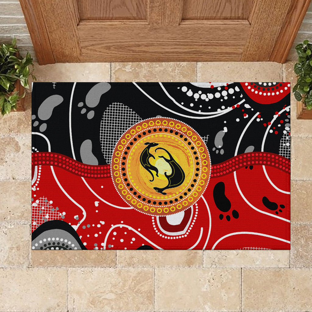 Aboriginal Flag Style Dot Art And Abstract Kangaroo Rubber Doormat