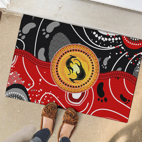 Aboriginal Flag Style Dot Art And Abstract Kangaroo Rubber Doormat