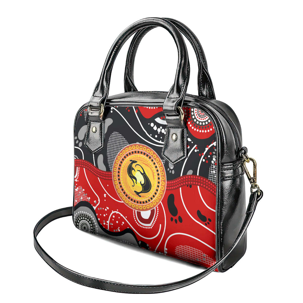 Aboriginal Flag Style Dot Art And Abstract Kangaroo Shoulder Handbag
