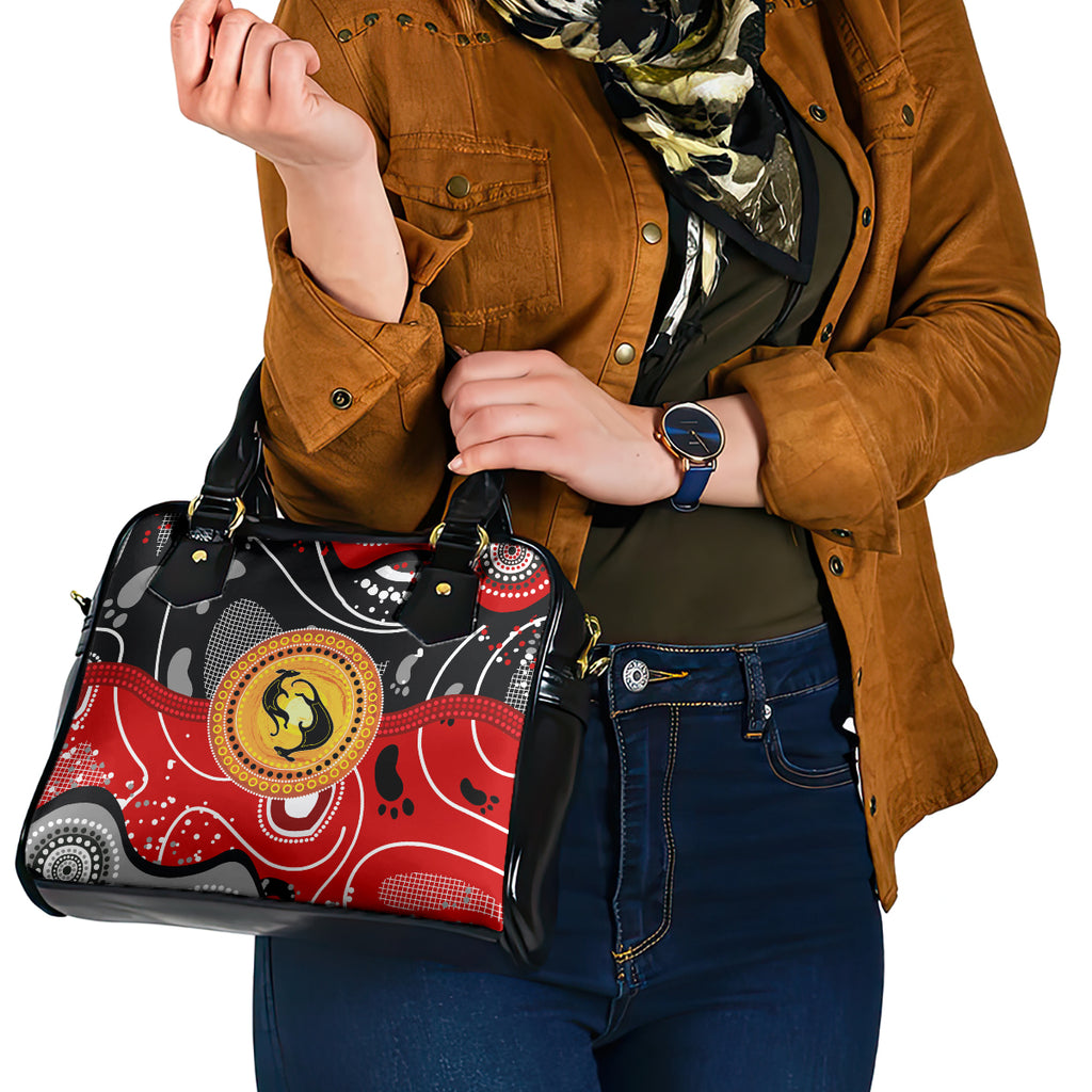 Aboriginal Flag Style Dot Art And Abstract Kangaroo Shoulder Handbag