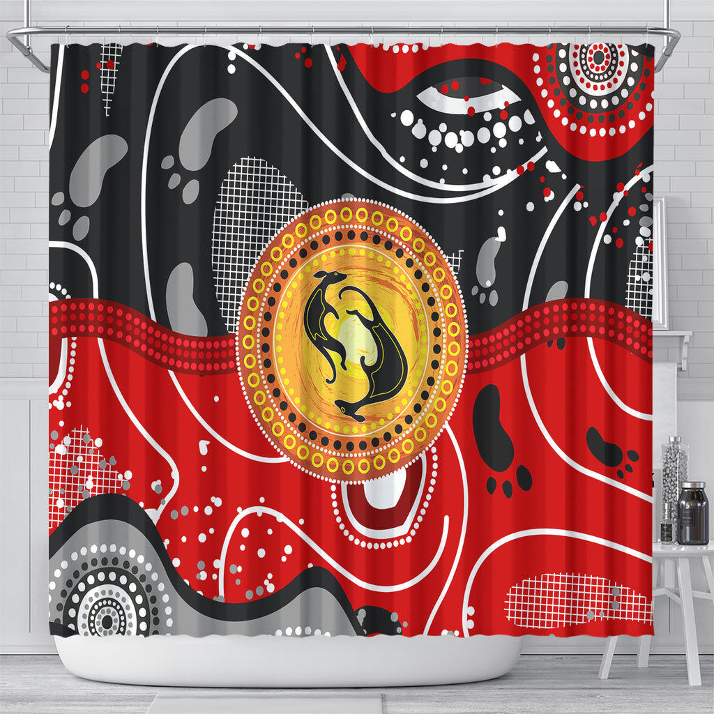 Aboriginal Flag Style Dot Art And Abstract Kangaroo Shower Curtain