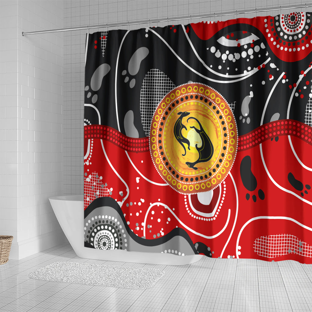Aboriginal Flag Style Dot Art And Abstract Kangaroo Shower Curtain