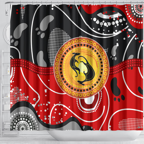 Aboriginal Flag Style Dot Art And Abstract Kangaroo Shower Curtain
