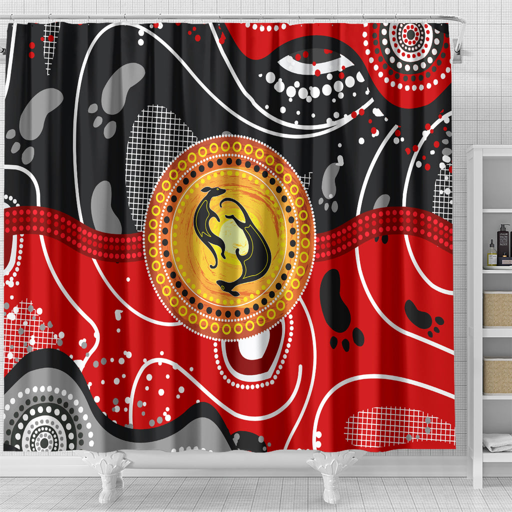 Aboriginal Flag Style Dot Art And Abstract Kangaroo Shower Curtain