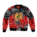 Aboriginal Flag Style Dot Art And Abstract Kangaroo Sleeve Zip Bomber Jacket