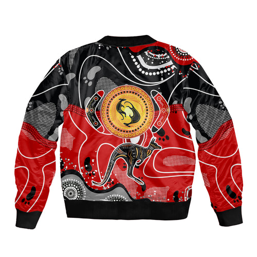 Aboriginal Flag Style Dot Art And Abstract Kangaroo Sleeve Zip Bomber Jacket