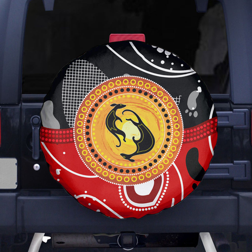 Aboriginal Flag Style Dot Art And Abstract Kangaroo Spare Tire Cover