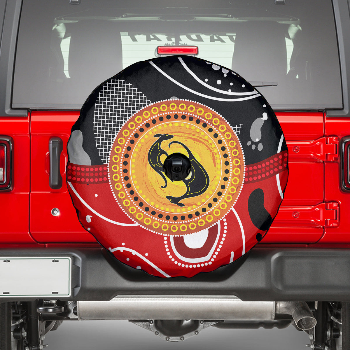 Aboriginal Flag Style Dot Art And Abstract Kangaroo Spare Tire Cover