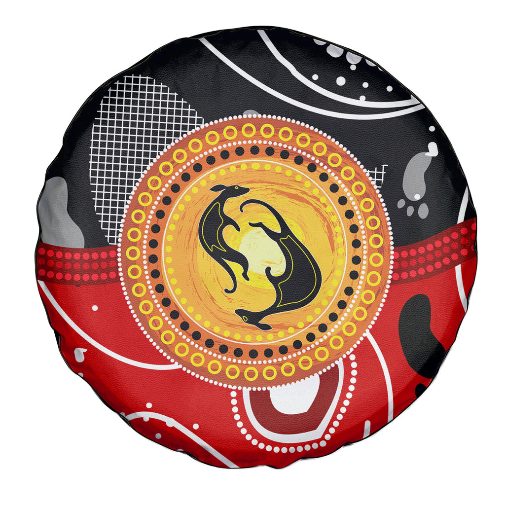 Aboriginal Flag Style Dot Art And Abstract Kangaroo Spare Tire Cover