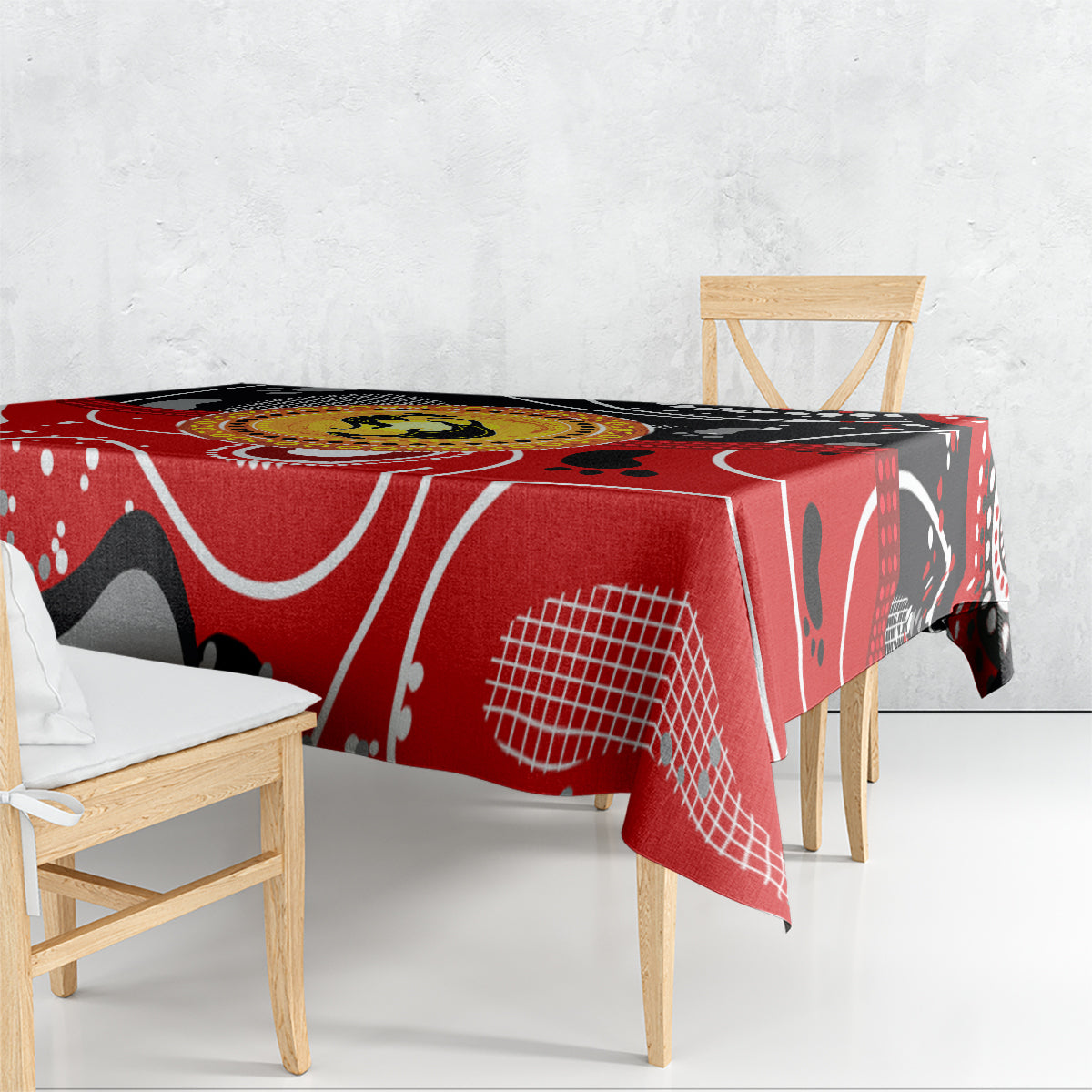 Aboriginal Flag Style Dot Art And Abstract Kangaroo Tablecloth