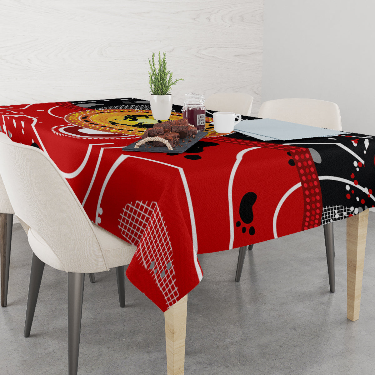 Aboriginal Flag Style Dot Art And Abstract Kangaroo Tablecloth