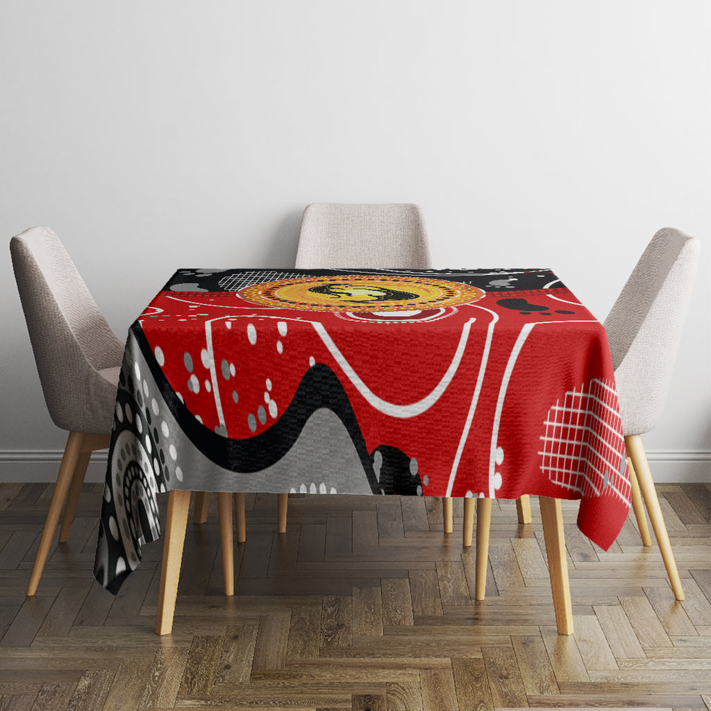 Aboriginal Flag Style Dot Art And Abstract Kangaroo Tablecloth