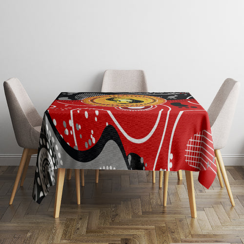 Aboriginal Flag Style Dot Art And Abstract Kangaroo Tablecloth