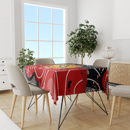 Aboriginal Flag Style Dot Art And Abstract Kangaroo Tablecloth