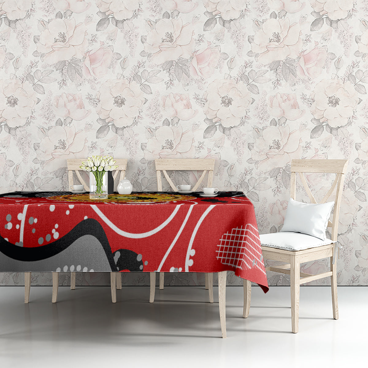 Aboriginal Flag Style Dot Art And Abstract Kangaroo Tablecloth