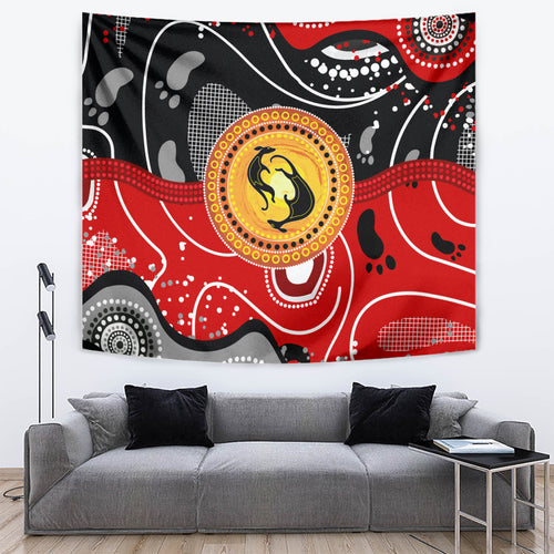 Aboriginal Flag Style Dot Art And Abstract Kangaroo Tapestry