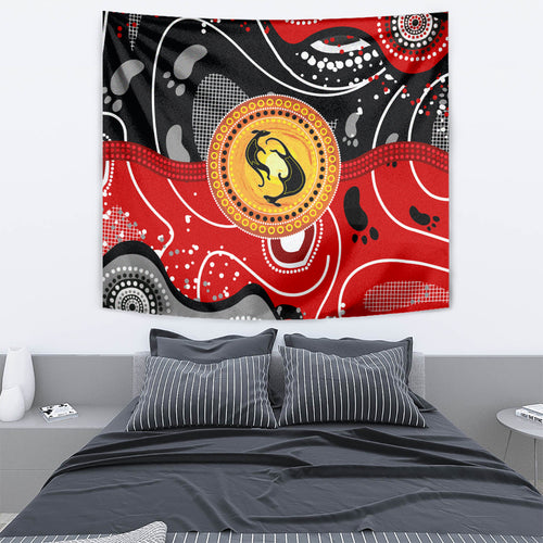 Aboriginal Flag Style Dot Art And Abstract Kangaroo Tapestry