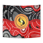 Aboriginal Flag Style Dot Art And Abstract Kangaroo Tapestry