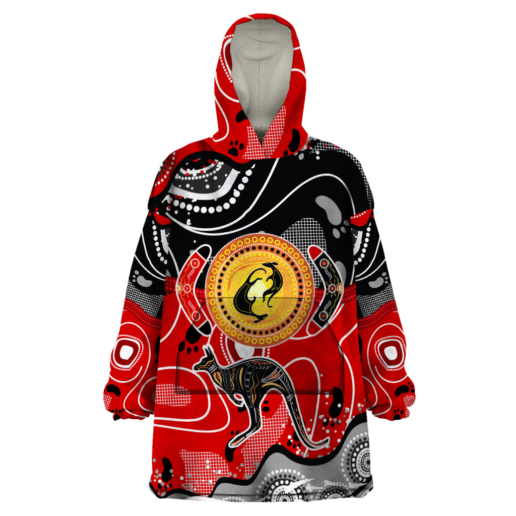 Aboriginal Flag Style Dot Art And Abstract Kangaroo Wearable Blanket Hoodie