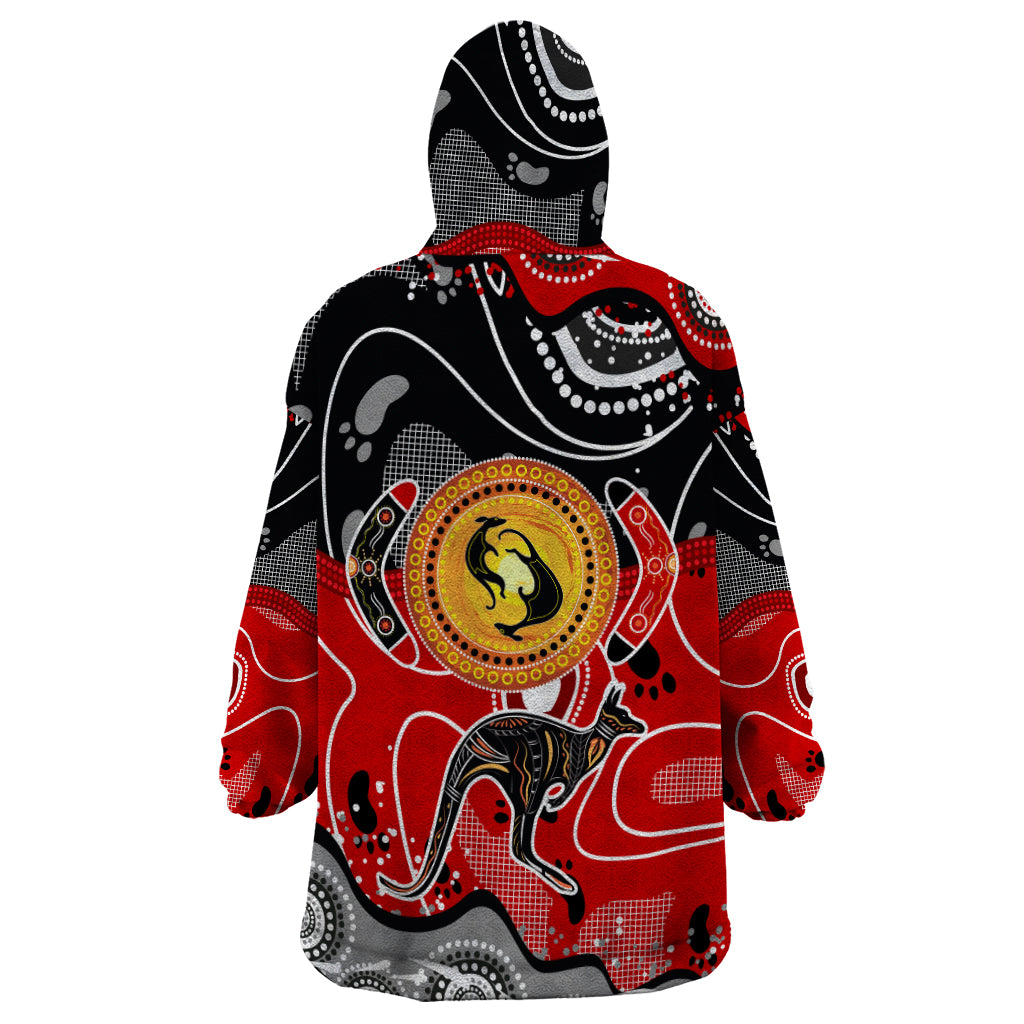 Aboriginal Flag Style Dot Art And Abstract Kangaroo Wearable Blanket Hoodie