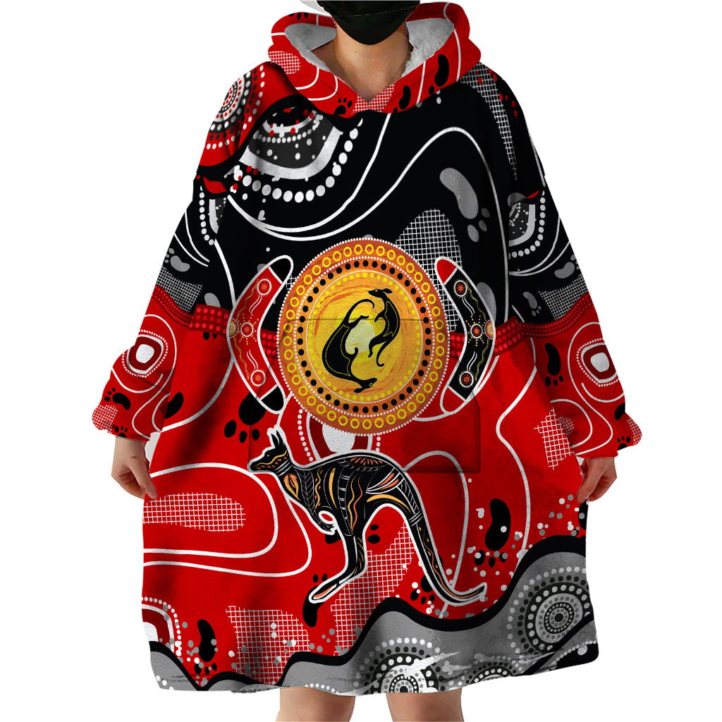 Aboriginal Flag Style Dot Art And Abstract Kangaroo Wearable Blanket Hoodie