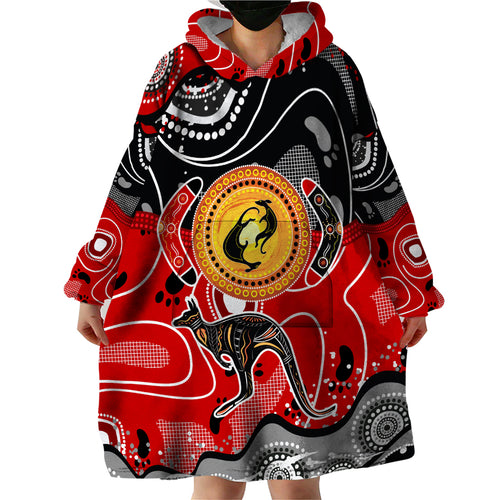 Aboriginal Flag Style Dot Art And Abstract Kangaroo Wearable Blanket Hoodie