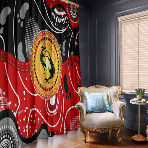 Aboriginal Flag Style Dot Art And Abstract Kangaroo Window Curtain