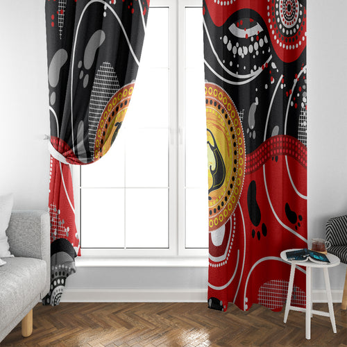 Aboriginal Flag Style Dot Art And Abstract Kangaroo Window Curtain