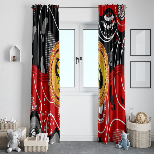 Aboriginal Flag Style Dot Art And Abstract Kangaroo Window Curtain
