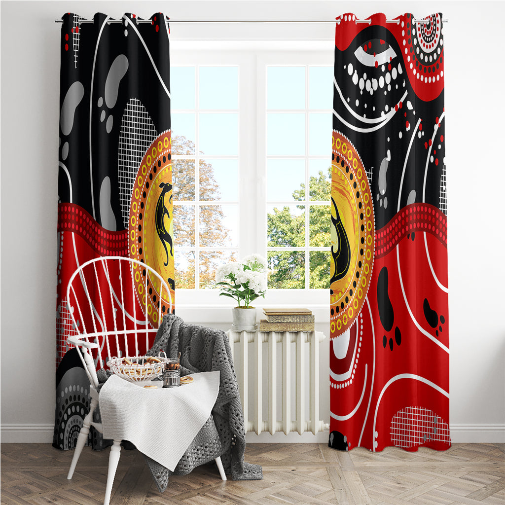 Aboriginal Flag Style Dot Art And Abstract Kangaroo Window Curtain