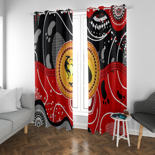 Aboriginal Flag Style Dot Art And Abstract Kangaroo Window Curtain