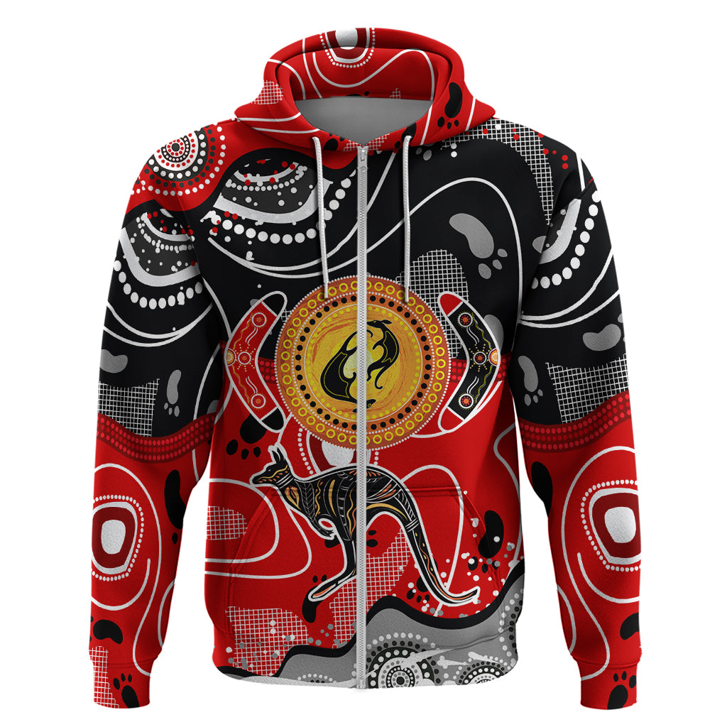 Aboriginal Flag Style Dot Art And Abstract Kangaroo Zip Hoodie