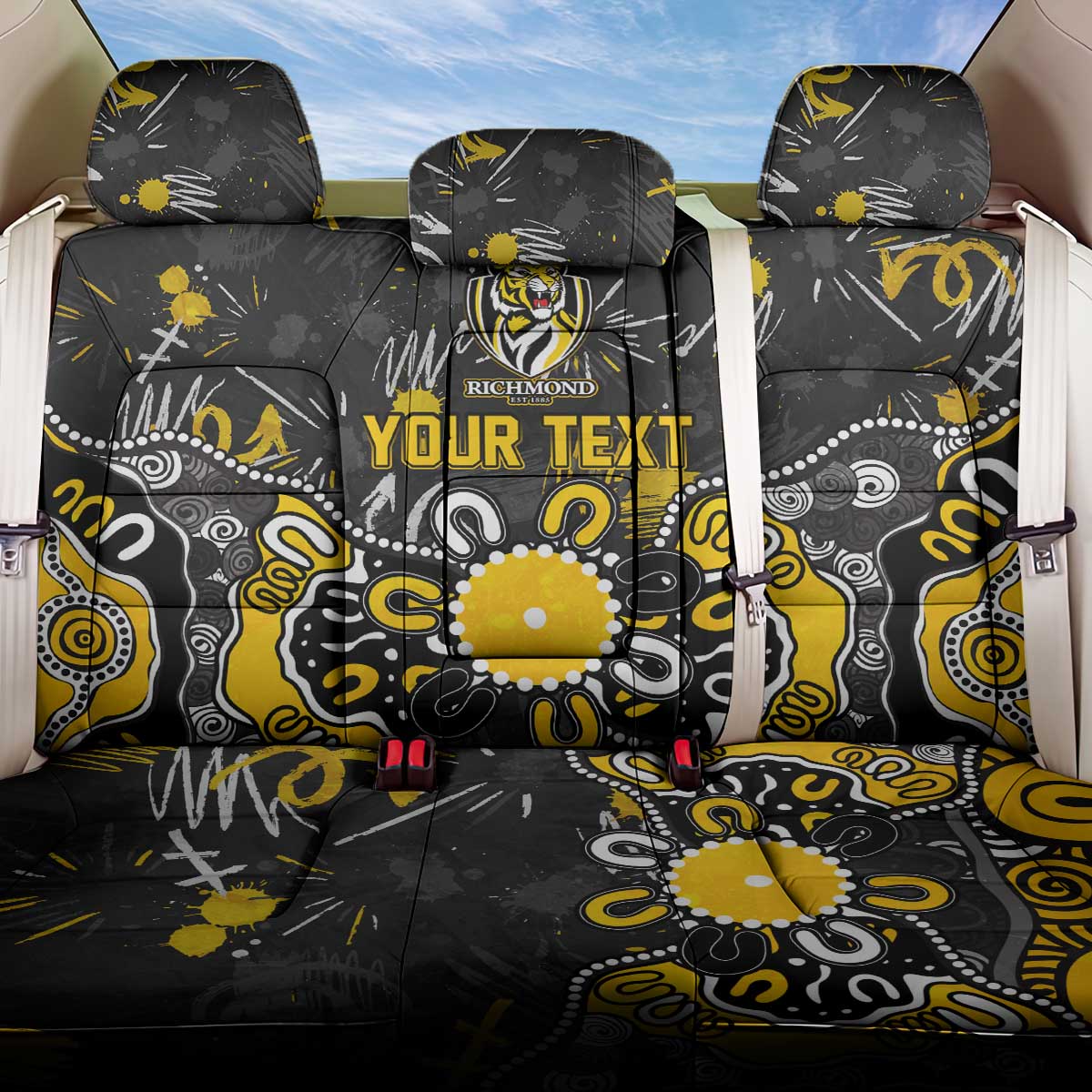 Personalized Richmond Tigers Back Car Seat Cover Aboriginal Dot Painting Graffiti Style