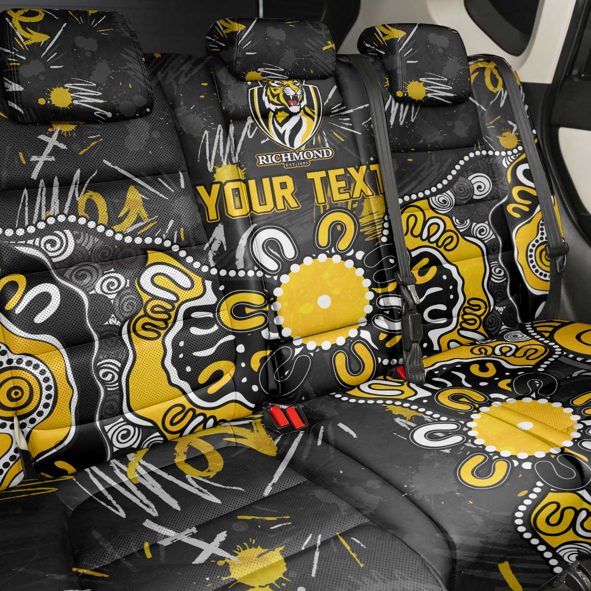 Personalized Richmond Tigers Back Car Seat Cover Aboriginal Dot Painting Graffiti Style