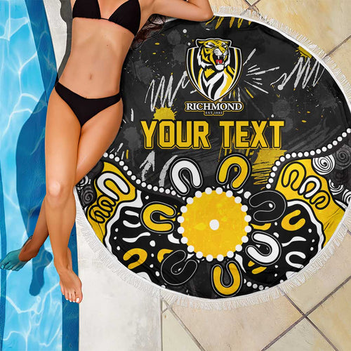 Personalized Richmond Tigers Beach Blanket Aboriginal Dot Painting Graffiti Style