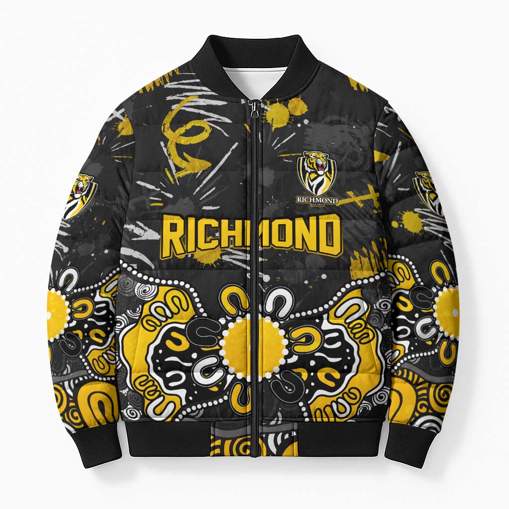 Personalized Richmond Tigers Bomber Puffer Jacket Aboriginal Dot Painting Graffiti Style