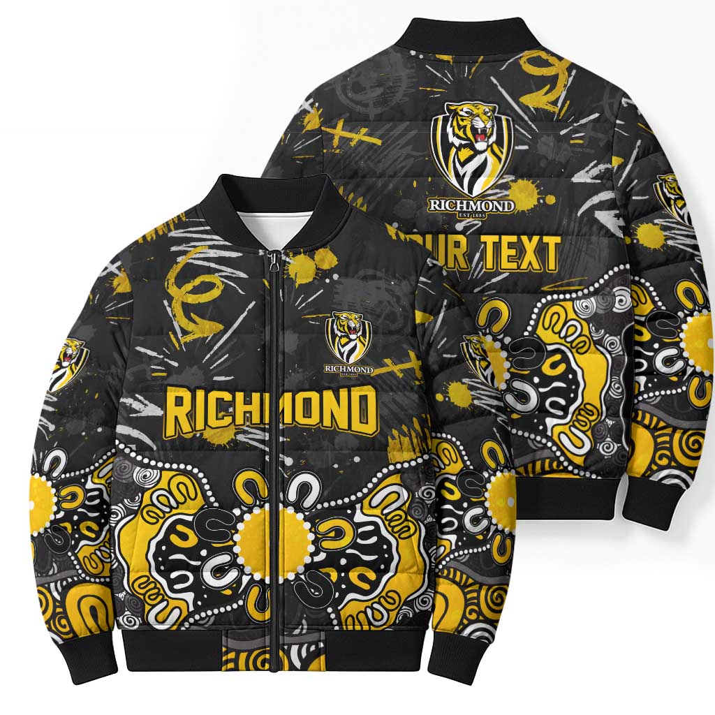 Personalized Richmond Tigers Bomber Puffer Jacket Aboriginal Dot Painting Graffiti Style