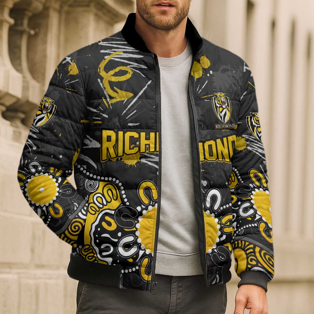 Personalized Richmond Tigers Bomber Puffer Jacket Aboriginal Dot Painting Graffiti Style
