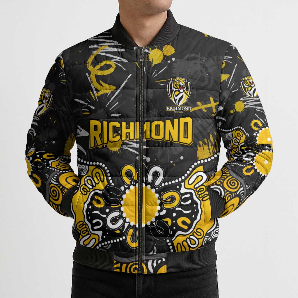 Personalized Richmond Tigers Bomber Puffer Jacket Aboriginal Dot Painting Graffiti Style