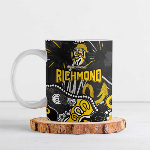 Personalized Richmond Tigers Ceramic Mug Aboriginal Dot Painting Graffiti Style