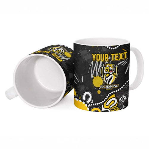 Personalized Richmond Tigers Ceramic Mug Aboriginal Dot Painting Graffiti Style