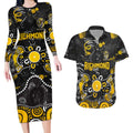 Personalized Richmond Tigers Couples Matching Long Sleeve Bodycon Dress and Hawaiian Shirt Aboriginal Dot Painting Graffiti Style