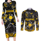 Personalized Richmond Tigers Couples Matching Long Sleeve Bodycon Dress and Long Sleeve Button Shirt Aboriginal Dot Painting Graffiti Style