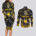 Personalized Richmond Tigers Couples Matching Long Sleeve Bodycon Dress and Long Sleeve Button Shirt Aboriginal Dot Painting Graffiti Style