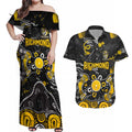 Personalized Richmond Tigers Couples Matching Off Shoulder Maxi Dress and Hawaiian Shirt Aboriginal Dot Painting Graffiti Style