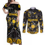 Personalized Richmond Tigers Couples Matching Off Shoulder Maxi Dress and Long Sleeve Button Shirt Aboriginal Dot Painting Graffiti Style