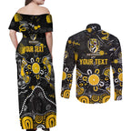 Personalized Richmond Tigers Couples Matching Off Shoulder Maxi Dress and Long Sleeve Button Shirt Aboriginal Dot Painting Graffiti Style