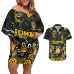 Personalized Richmond Tigers Couples Matching Off Shoulder Short Dress and Hawaiian Shirt Aboriginal Dot Painting Graffiti Style